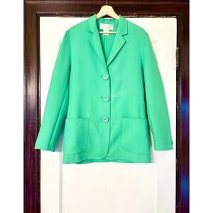 Vintage GENNY Italy Green Wool Blazer Size Small Designer Luxury Bold Maximalist